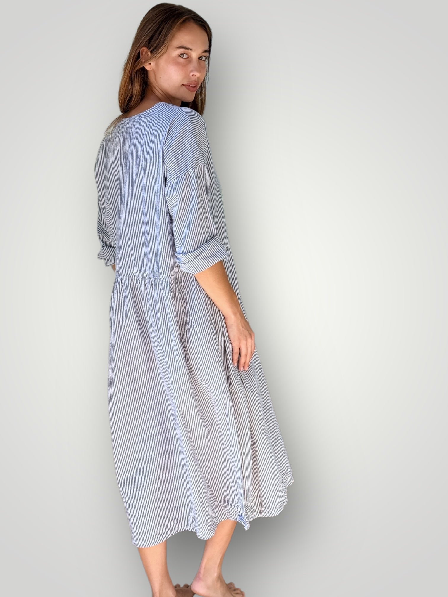 paige dress - grey stripe cotton Apparel