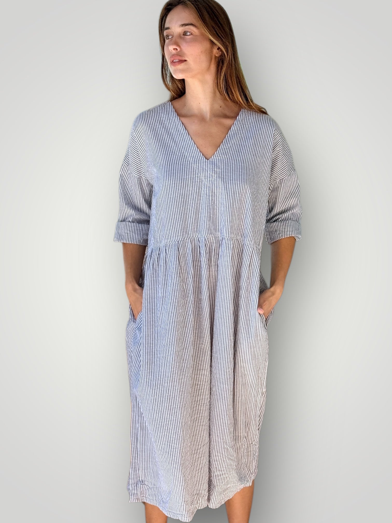 paige dress - grey stripe cotton Apparel
