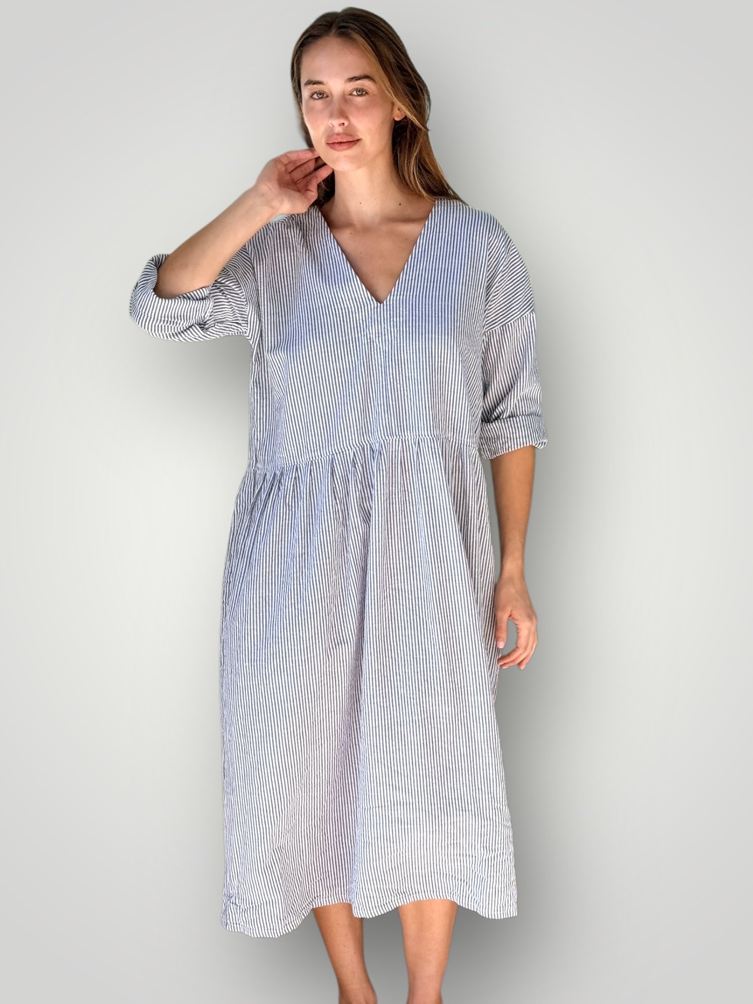 paige dress - grey stripe cotton Apparel