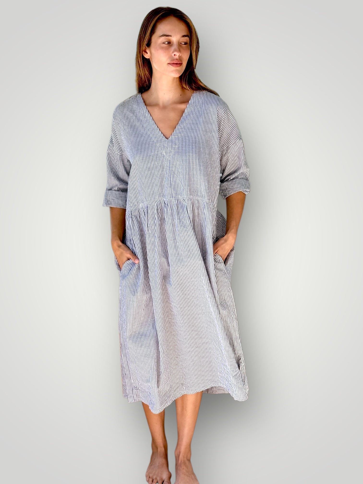 paige dress - grey stripe cotton Apparel