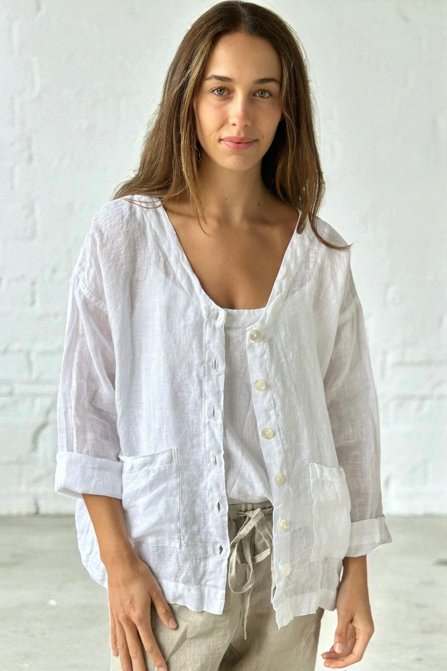 jamie jacket - white linen gauze Apparel