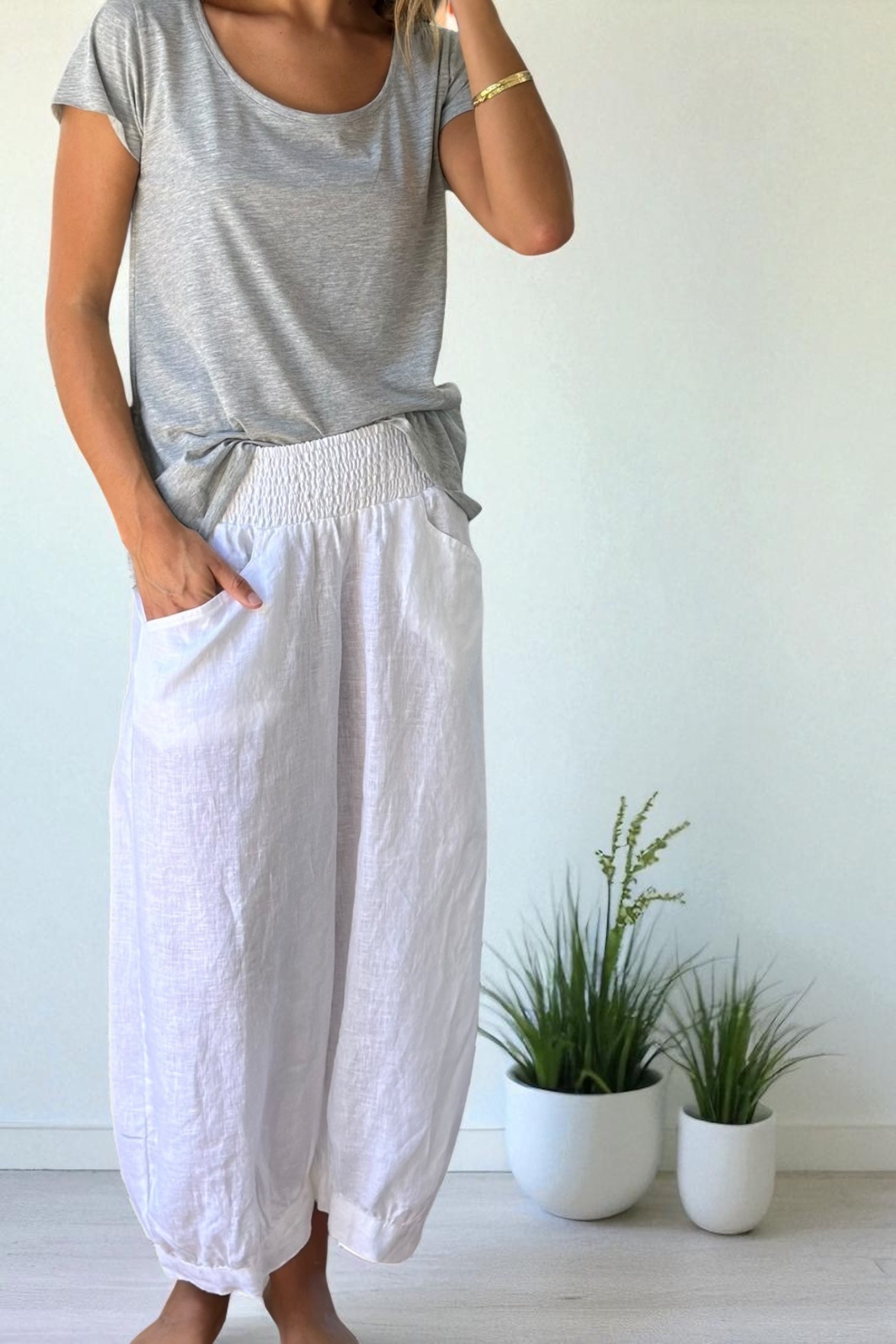 jackie pant-white linen Apparel