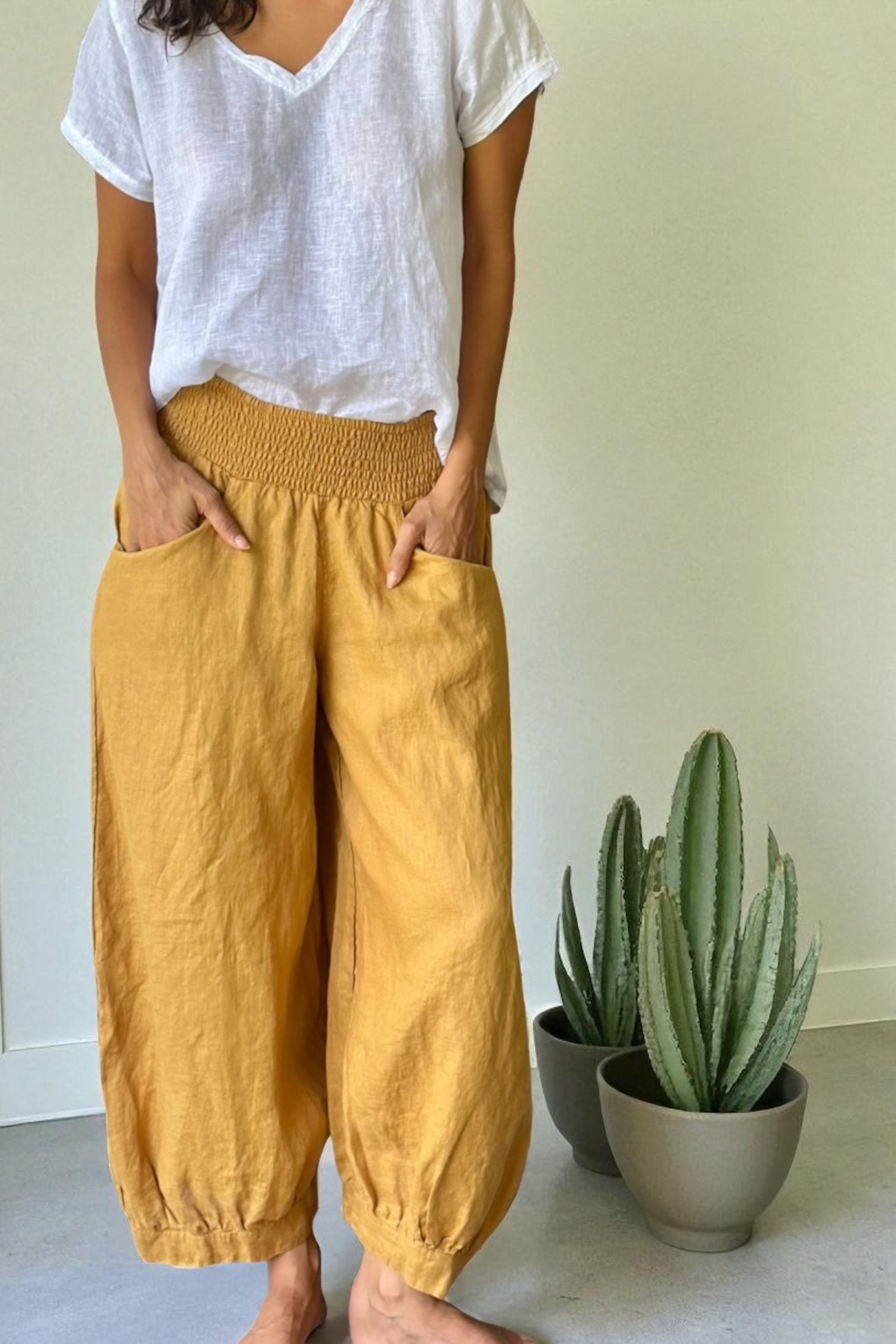 jackie pant-turmeric linen Apparel