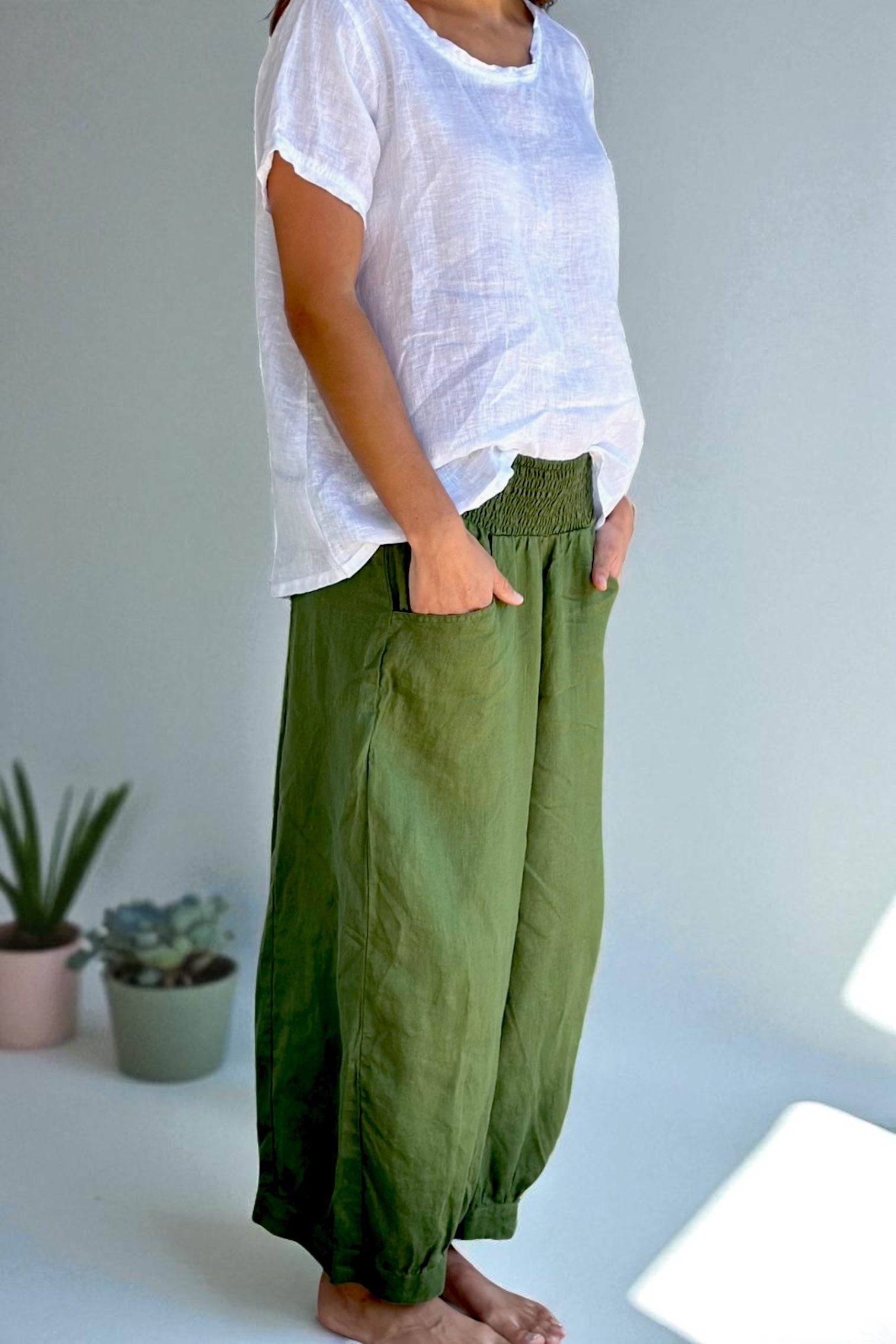 jackie pant - moss linen Apparel