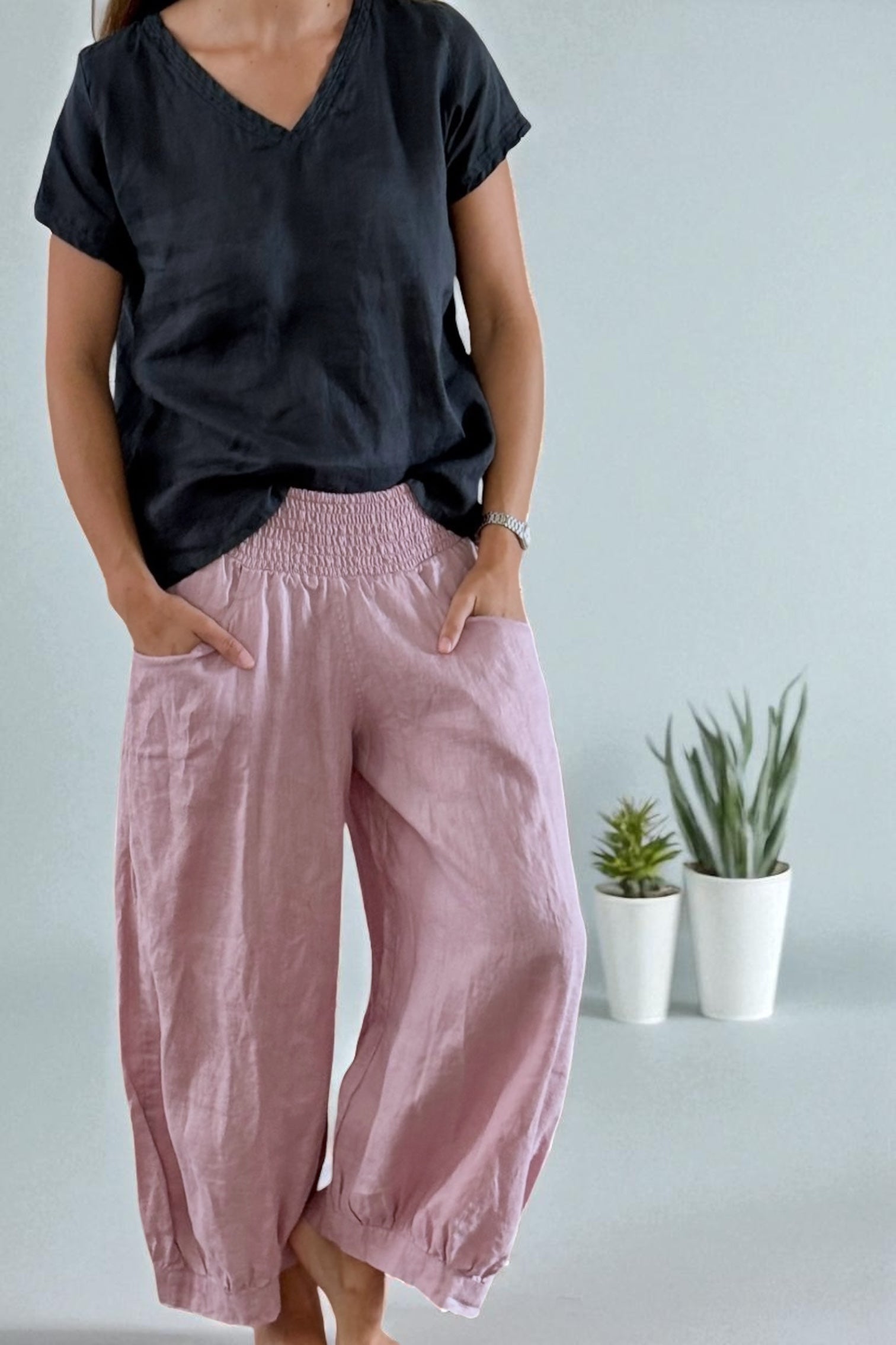 jackie pants - dusty rose linen Apparel