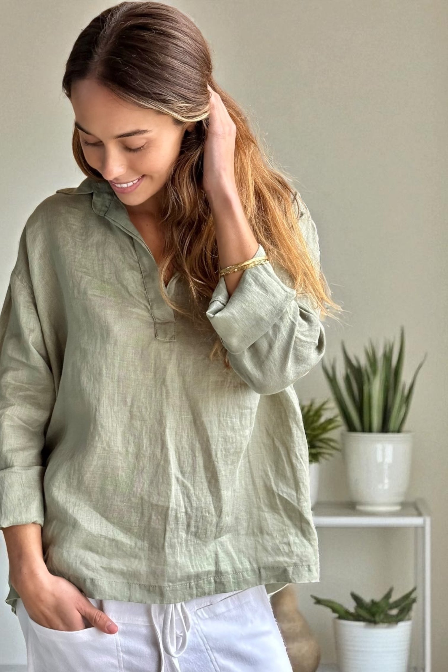sybil top - sage linen Apparel