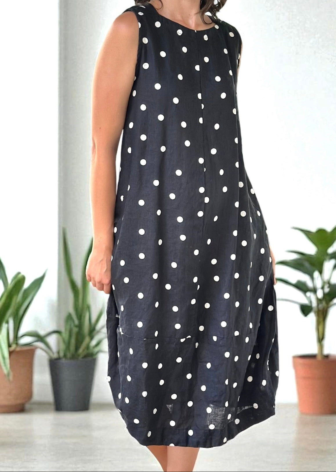 adele dress - black spot linen Apparel
