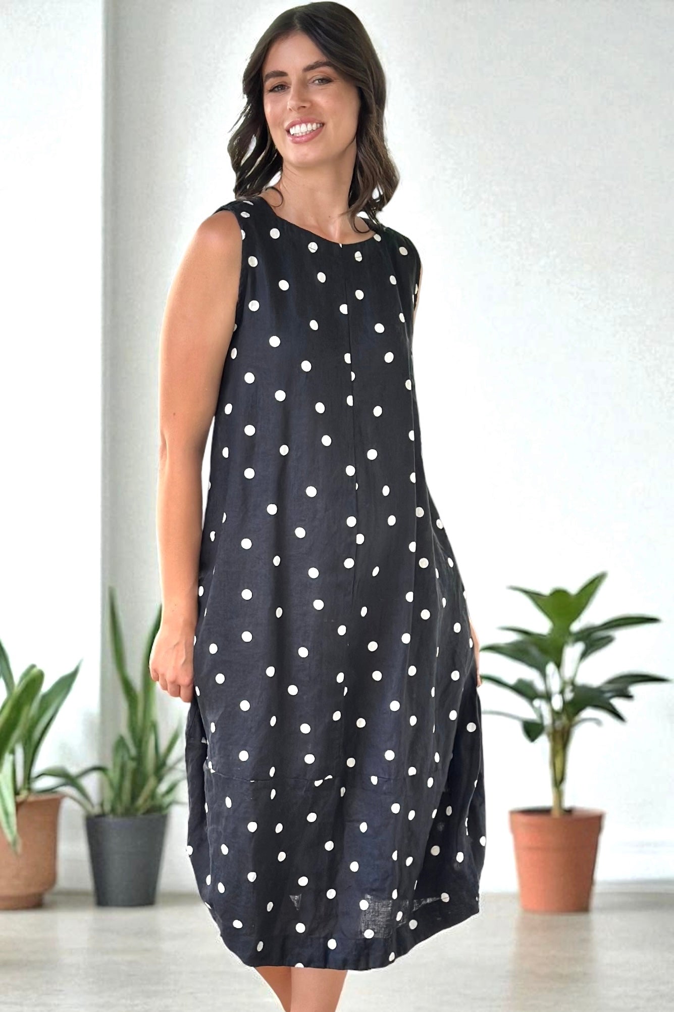 adele dress - black spot linen Apparel