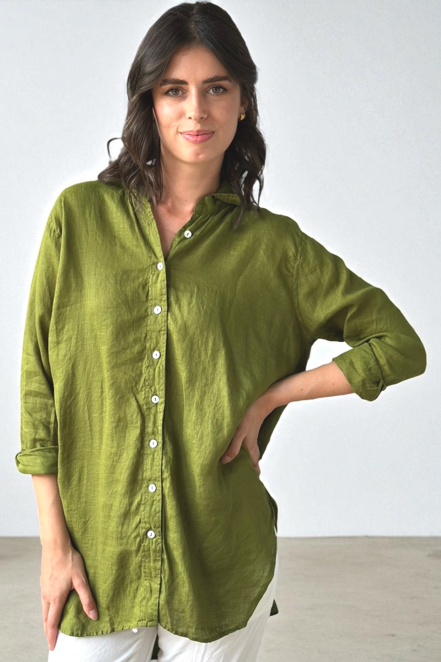 skyla shirt - olive linen Apparel