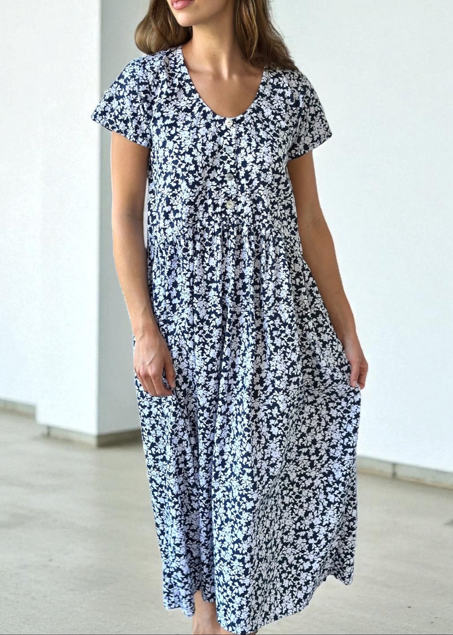 audrey dress - navy flower cotton Apparel