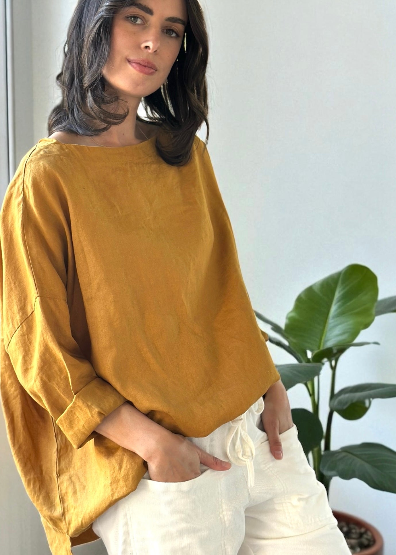 avril top - turmeric linen Apparel
