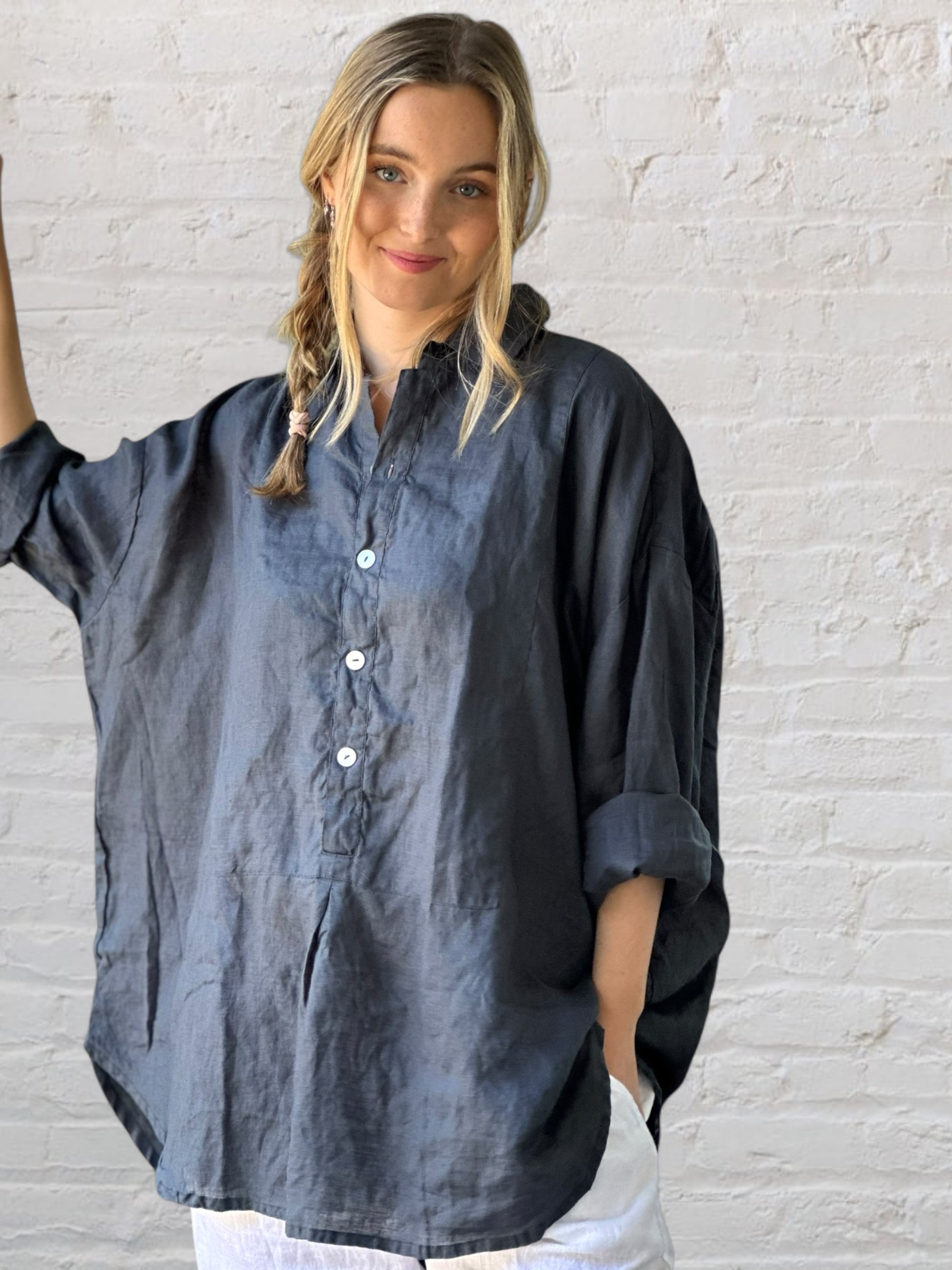 megan shirt-charcoal linen Apparel