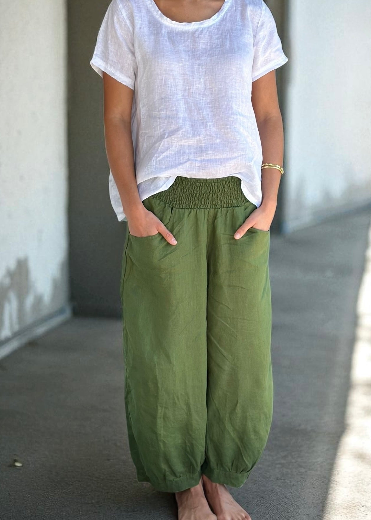 jackie pant - moss linen Apparel