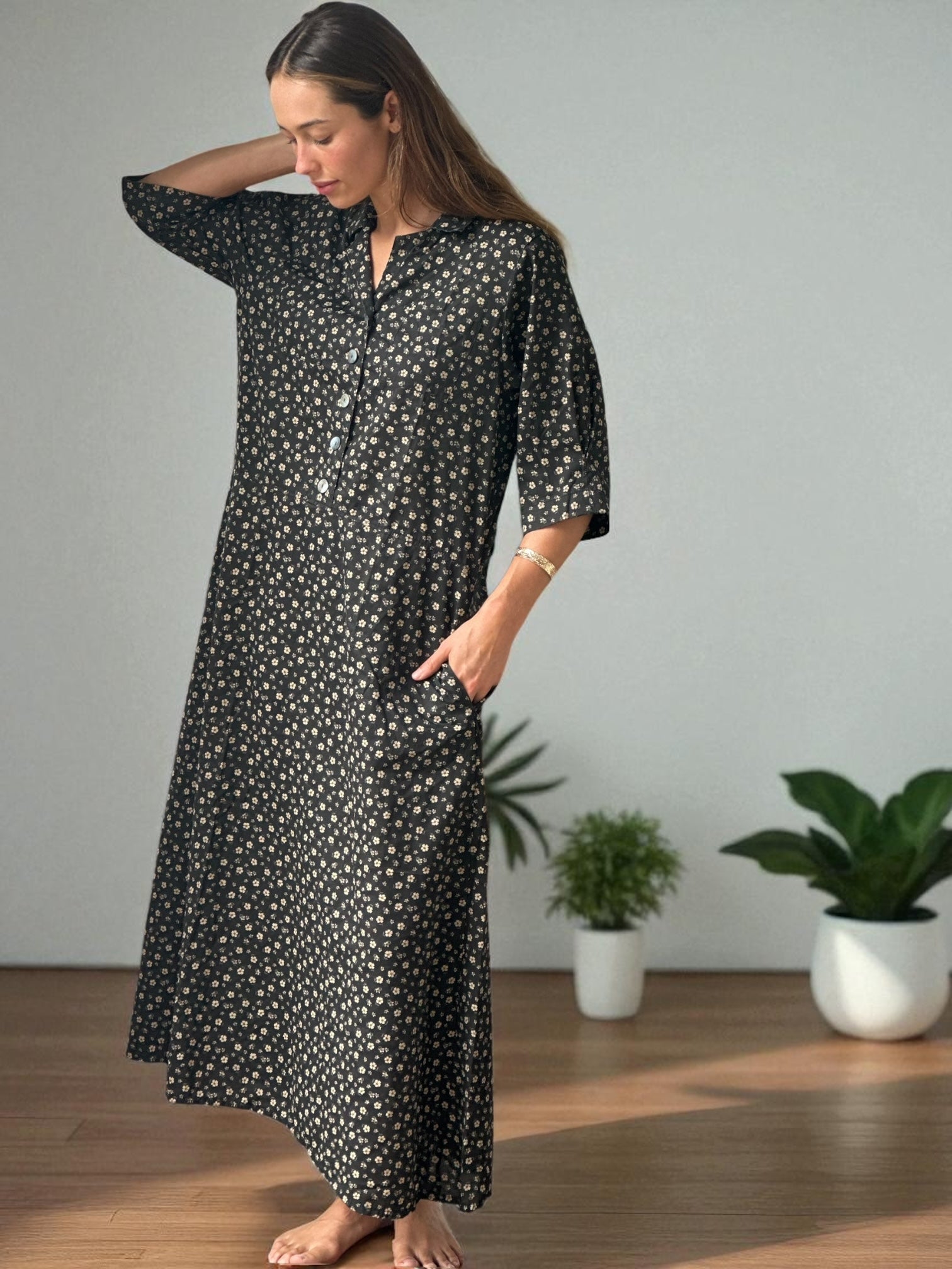 bridget dress -small charcoal flower cotton Apparel