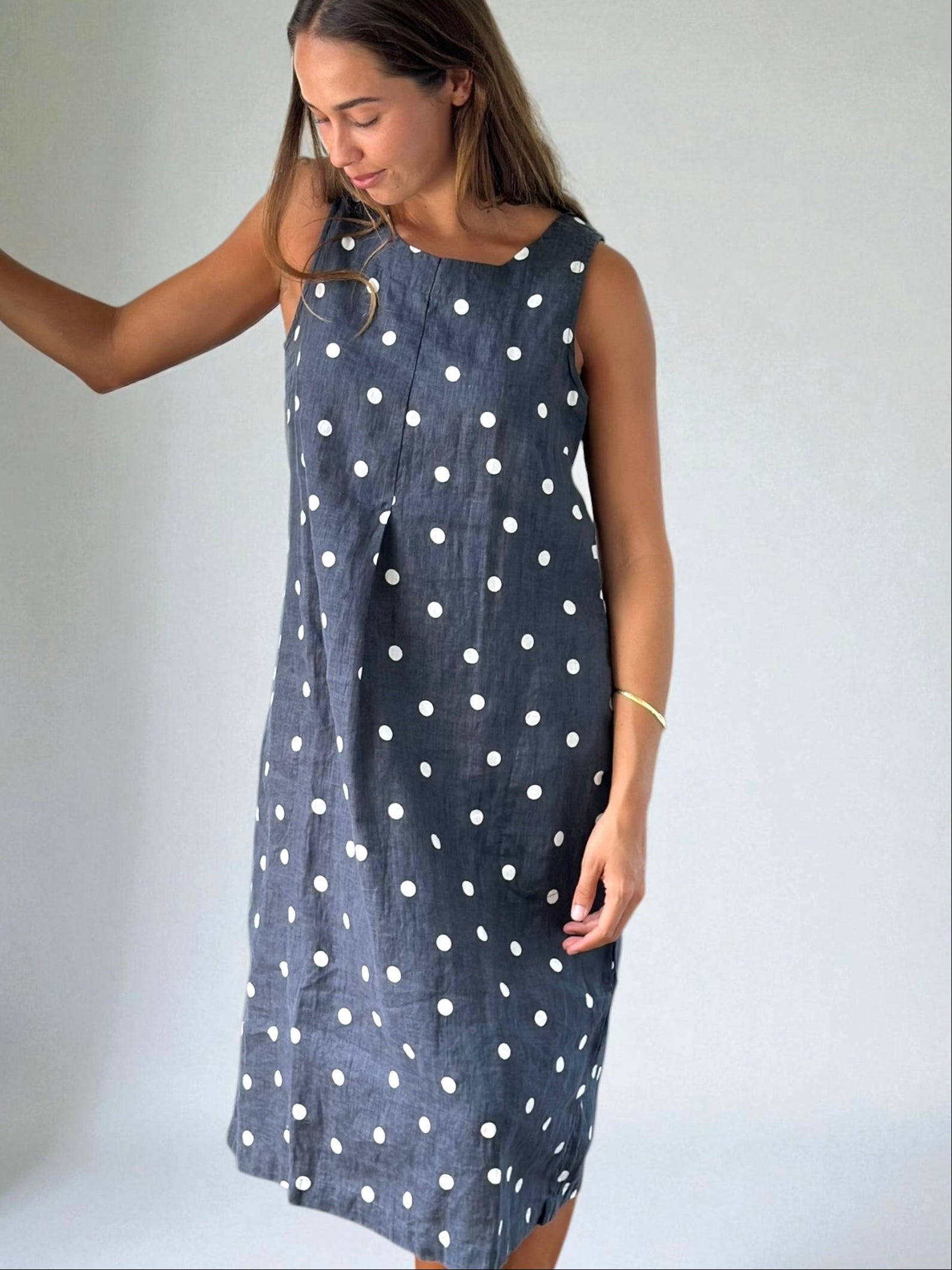 becky dress - charcoal spot linen Apparel