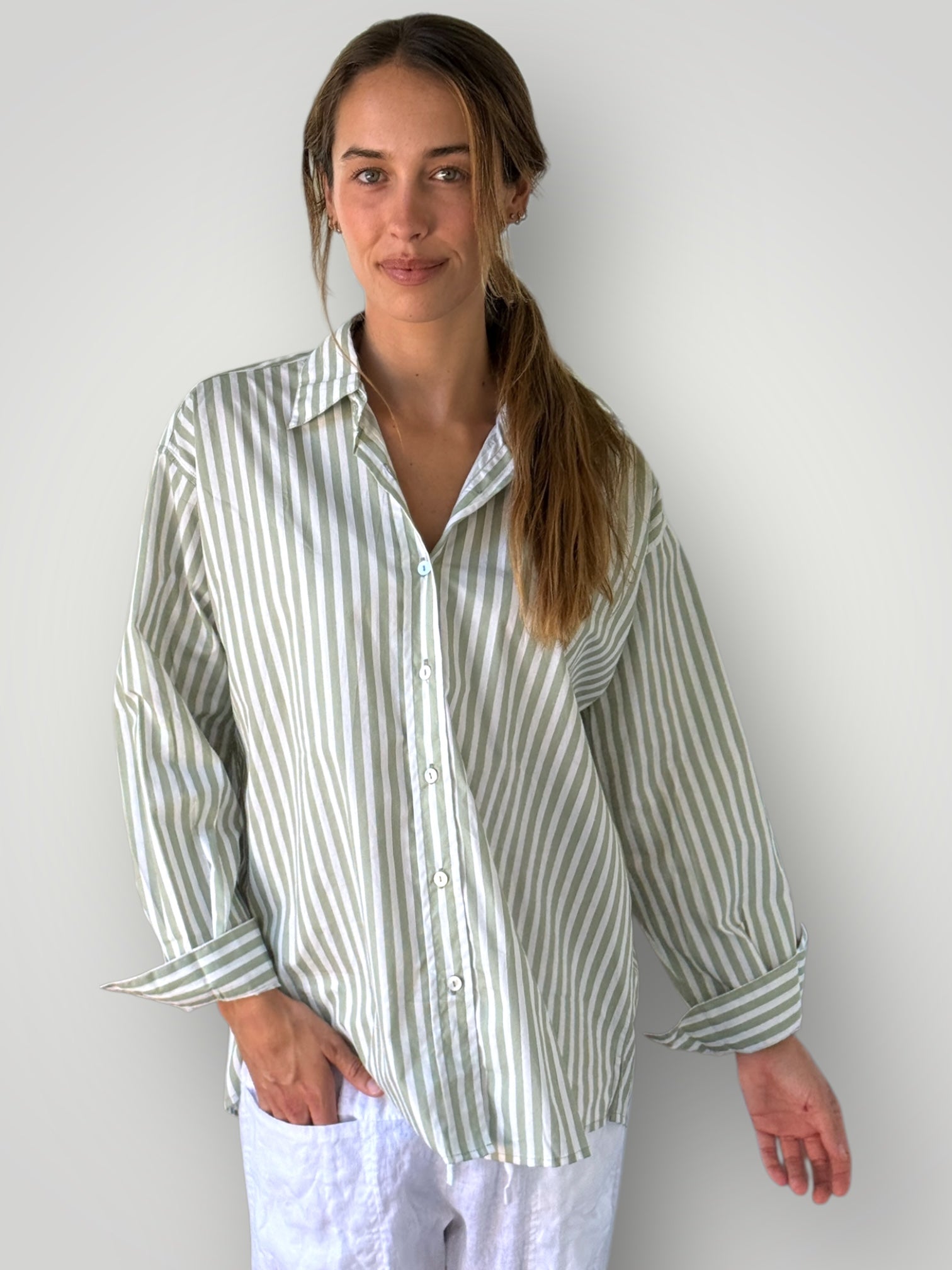 jordan shirt-sage stripe cotton