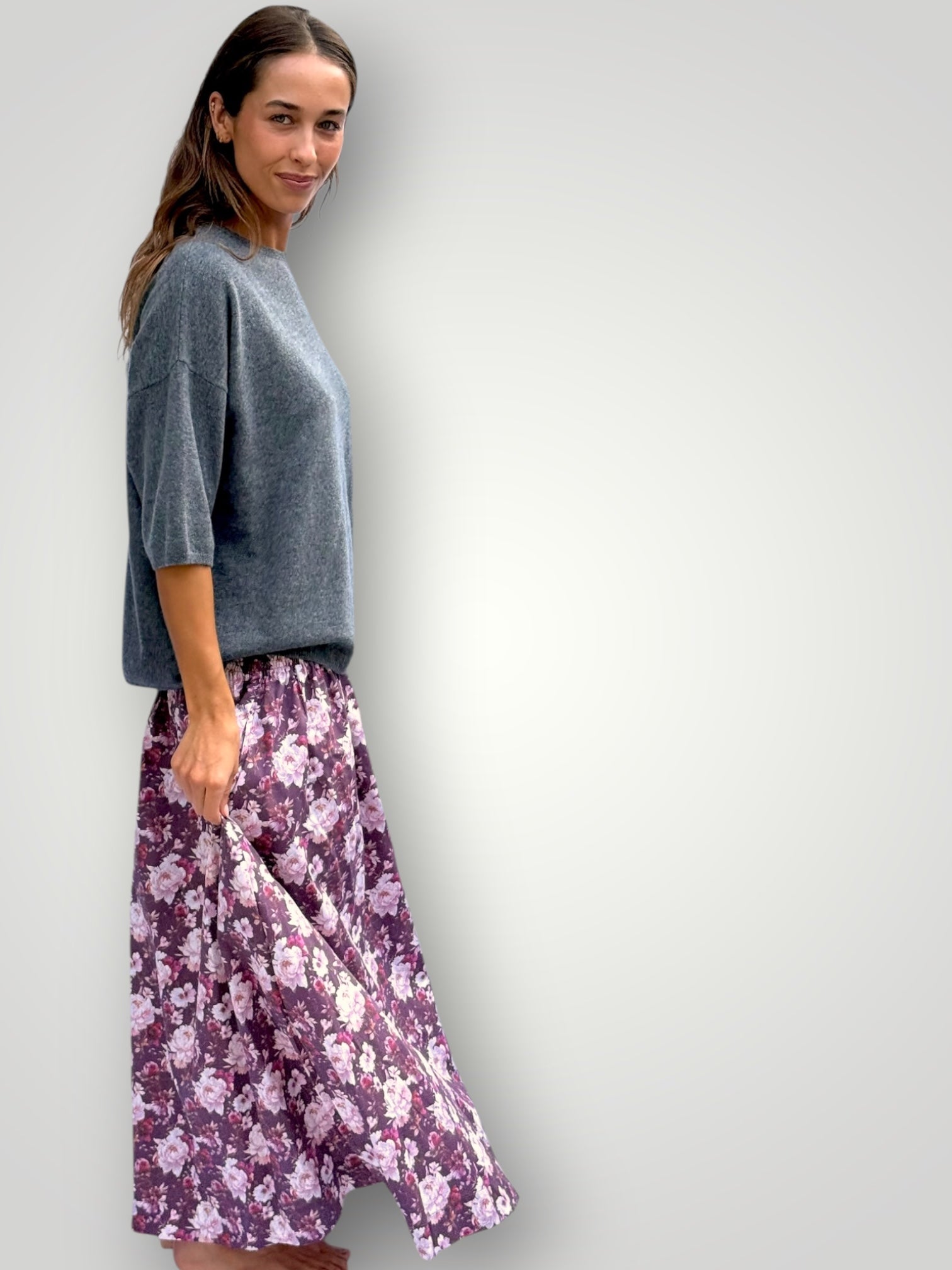 lulu skirt - merlot flower cotton Apparel