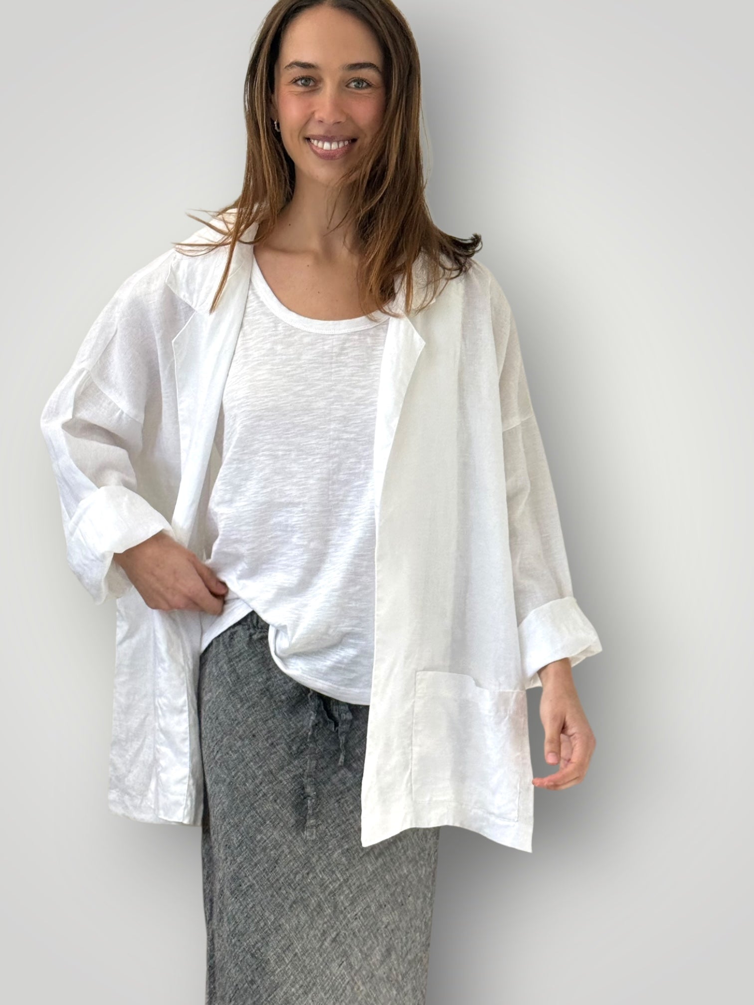 albert blazer -white linen Shirts