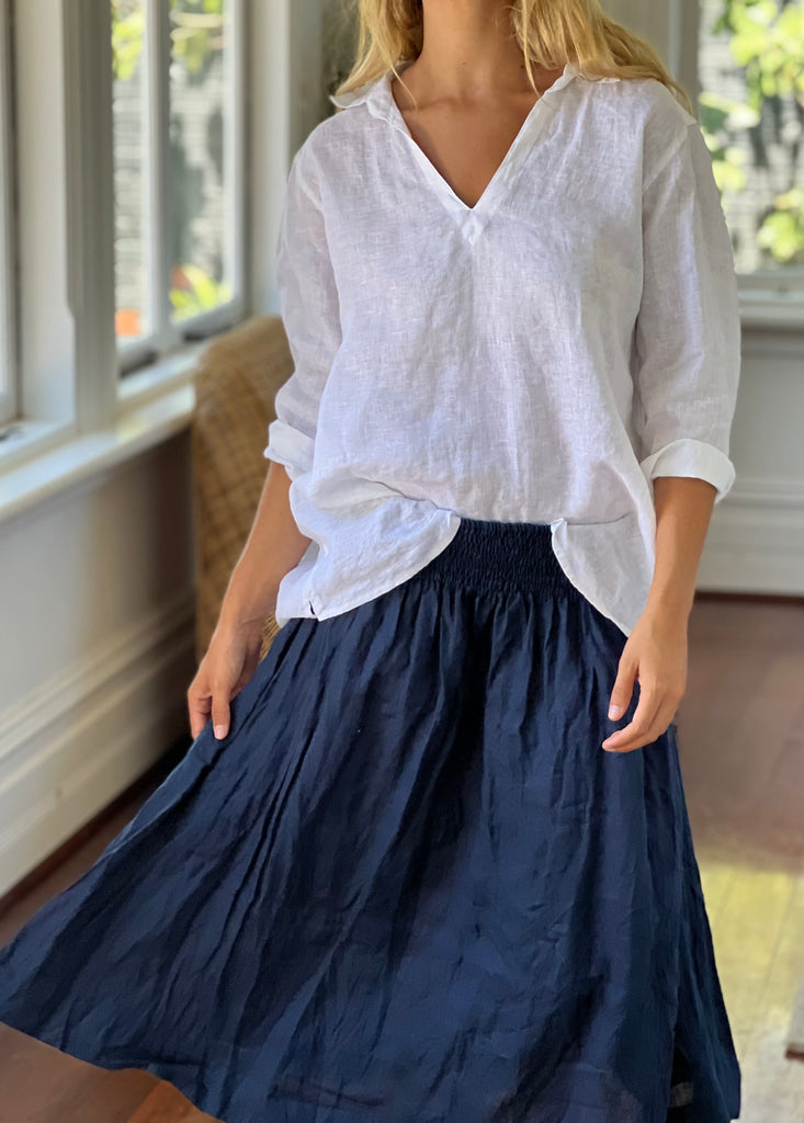 lola skirt -  navy linen Apparel  