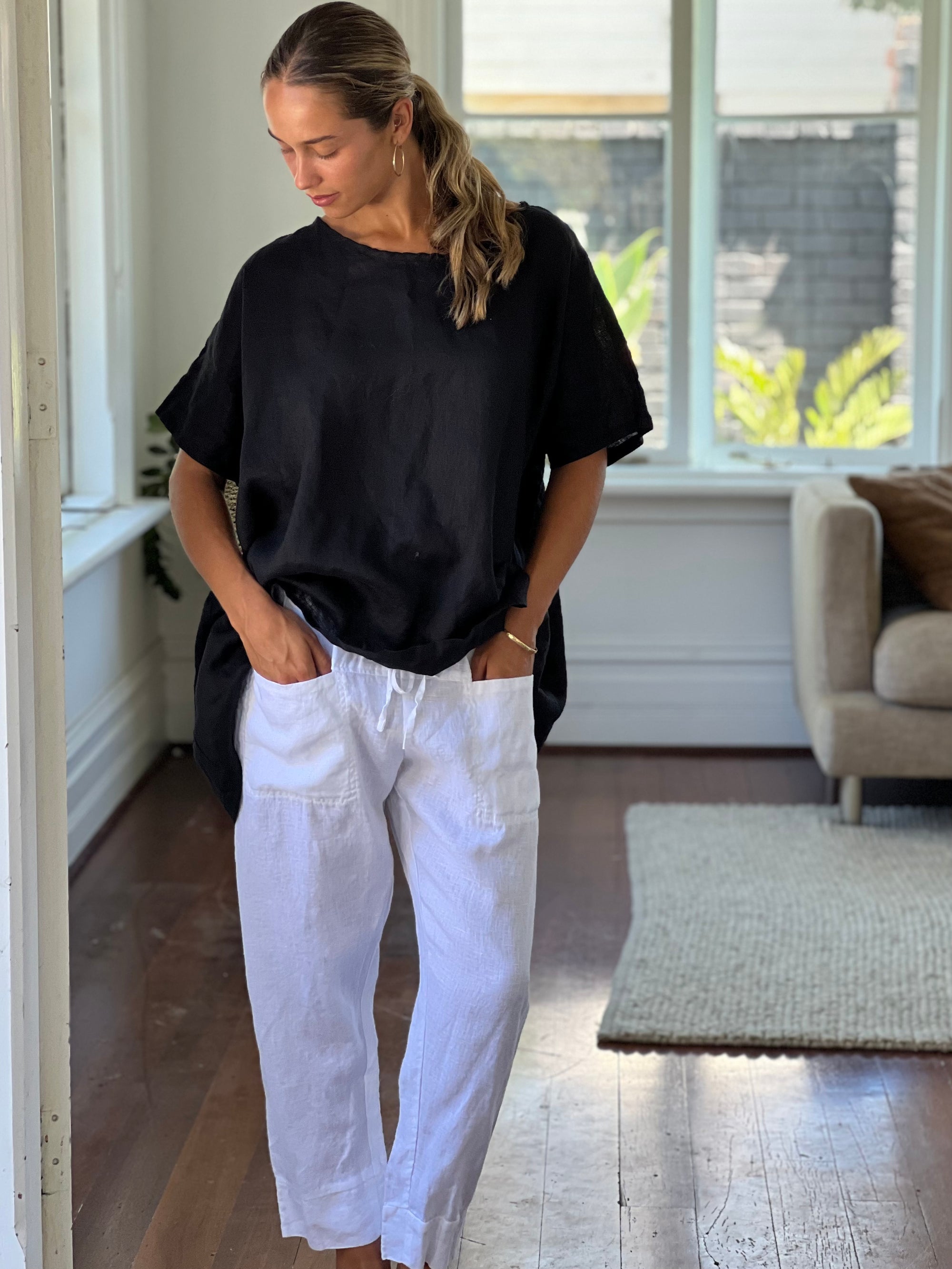 rachael top - black linen Apparel  