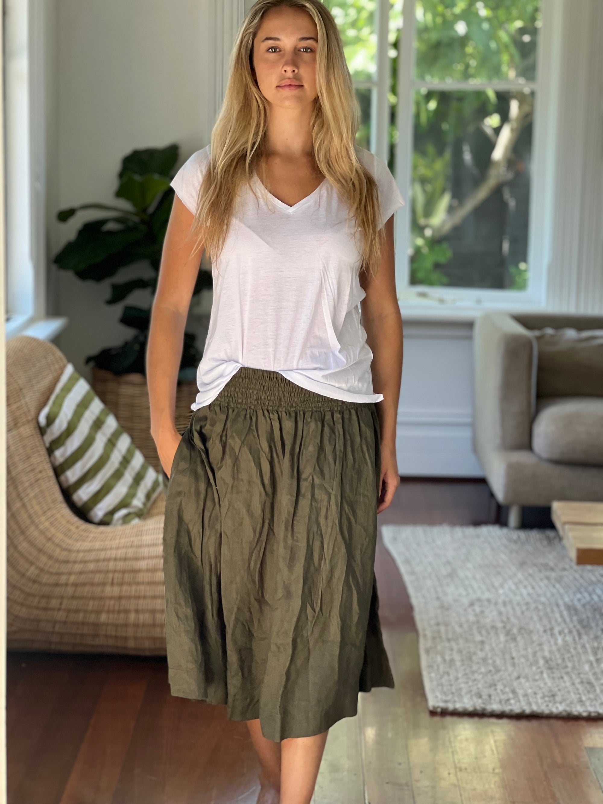lola skirt-army linen Apparel  