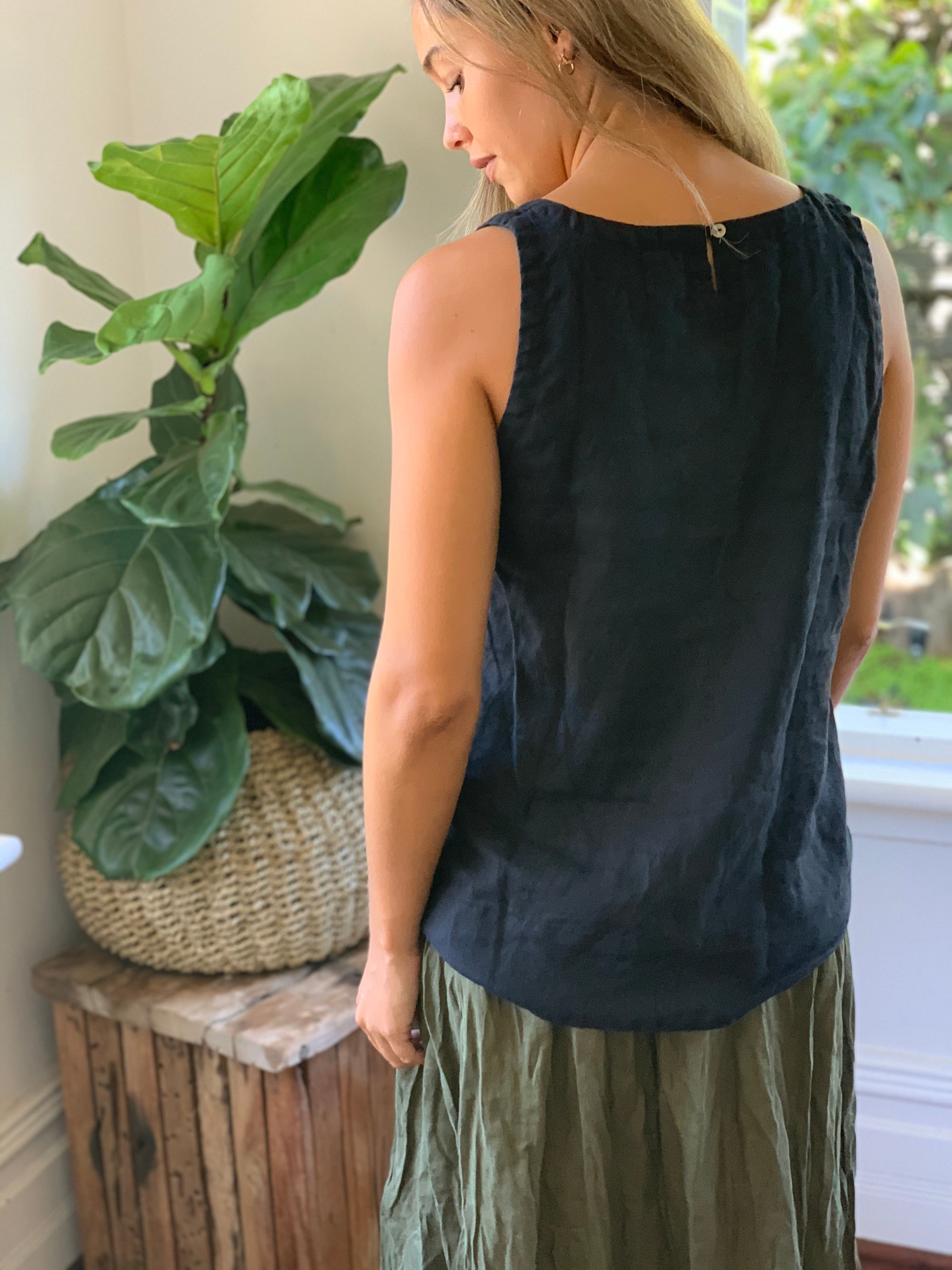 alice tank - black linen Apparel  