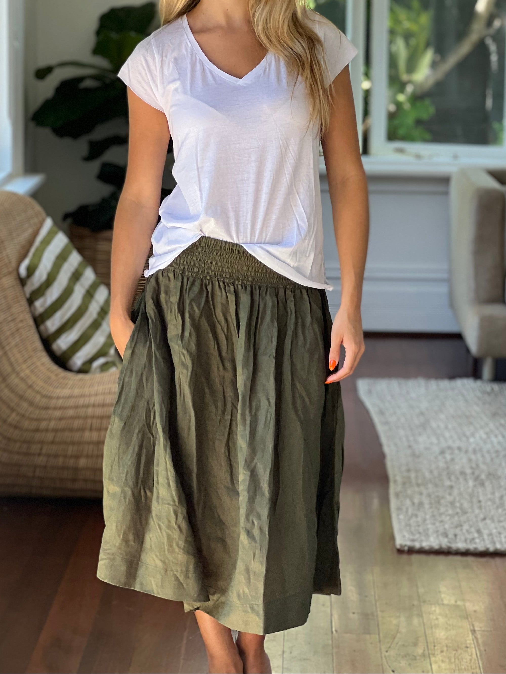 lola skirt-army linen Apparel  