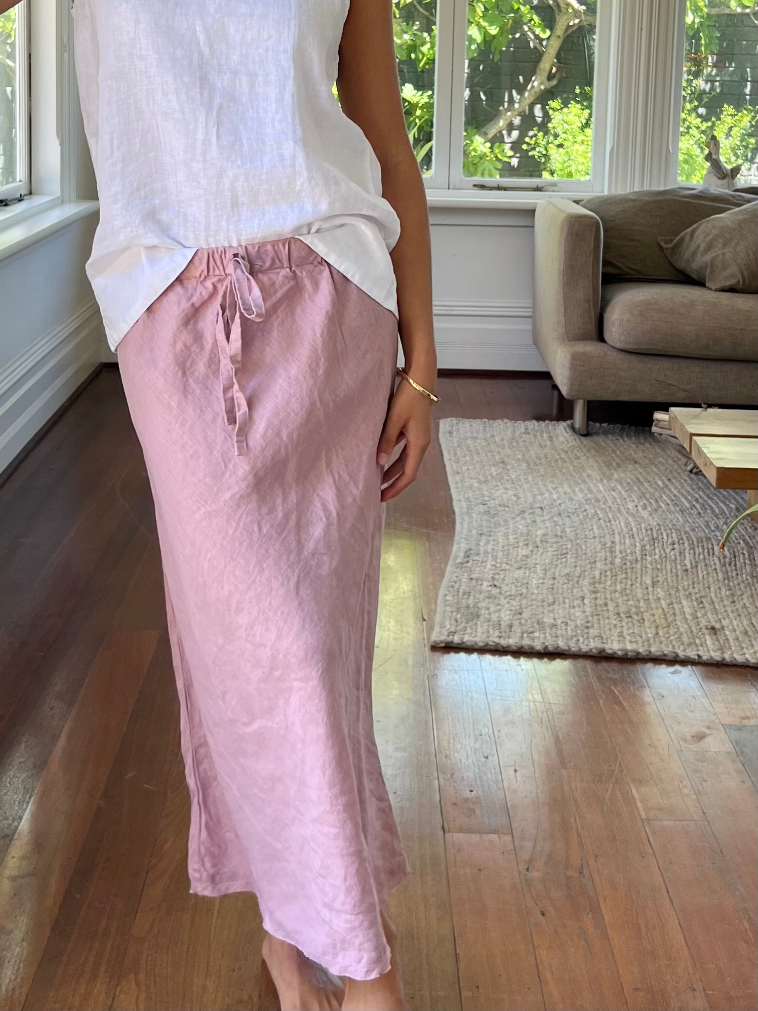 anthea skirt - dusty rose linen Apparel