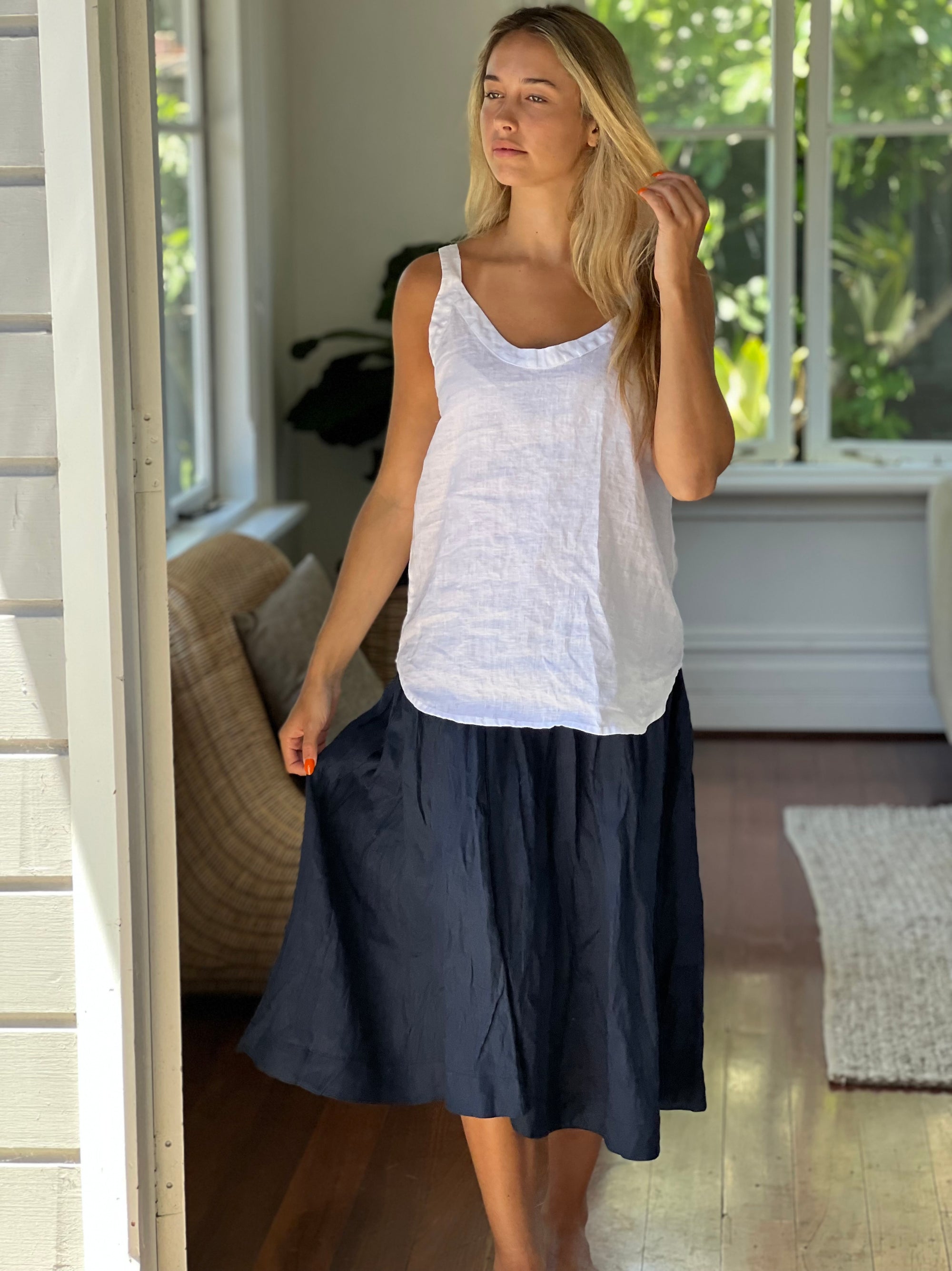 lola skirt -  navy linen Apparel  