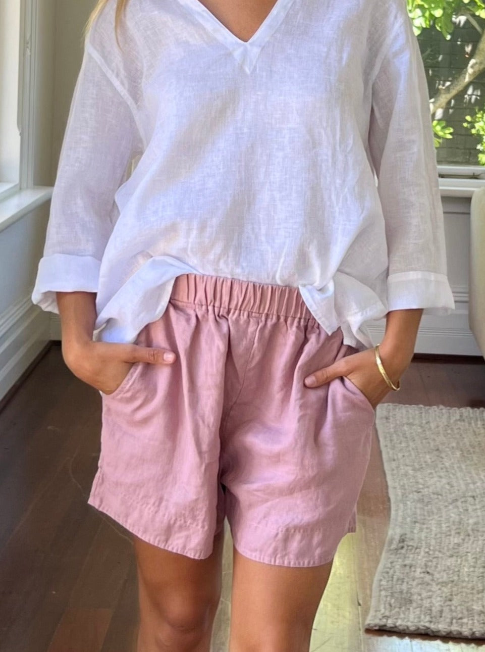abbey short - dusty rose linen Apparel  