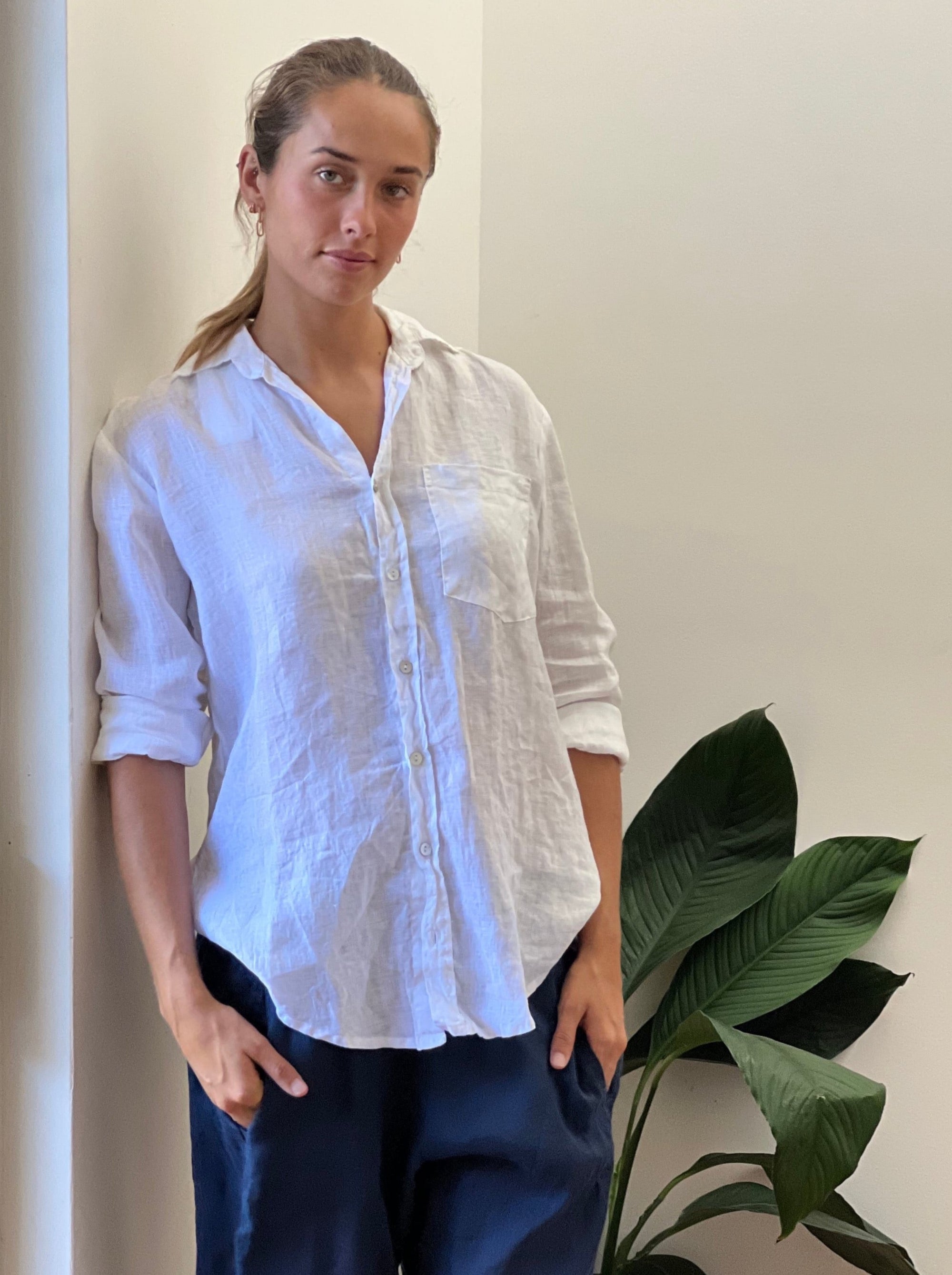 erika shirt - white linen Apparel  